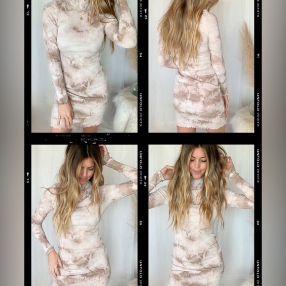 NWOT Final Touch Womens Small Tan Tie Dye Ribbed Dress - Picture 2 of 7